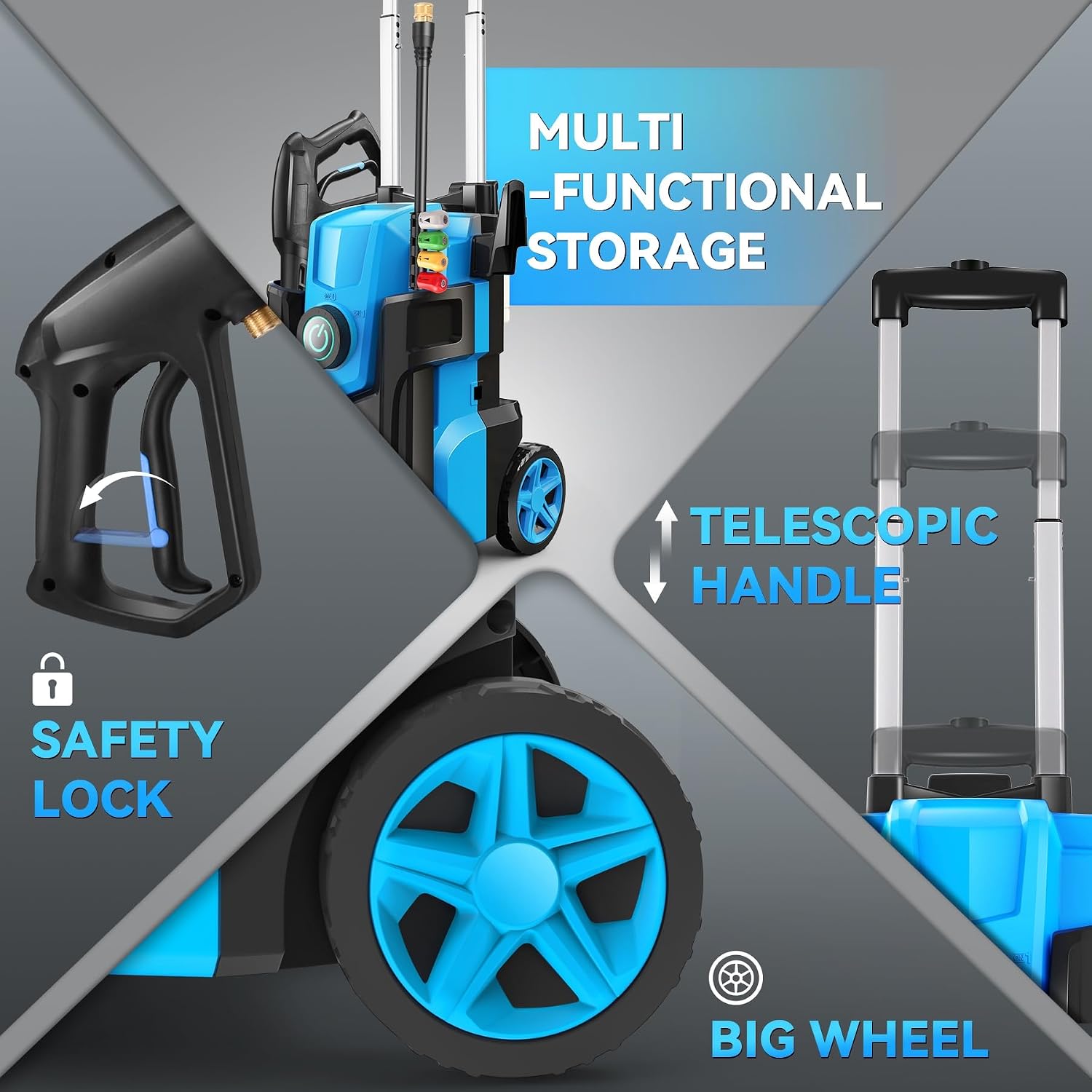 Pressure Washer 5000PSI, Heavy Duty Power Washer Electric Powered, with 4 Nozzles,Foam Cannon,33FT Hose and 500ml Soap Bottle,Car Wash Machine/Car/Driveway/Patio Clean,Light Blue