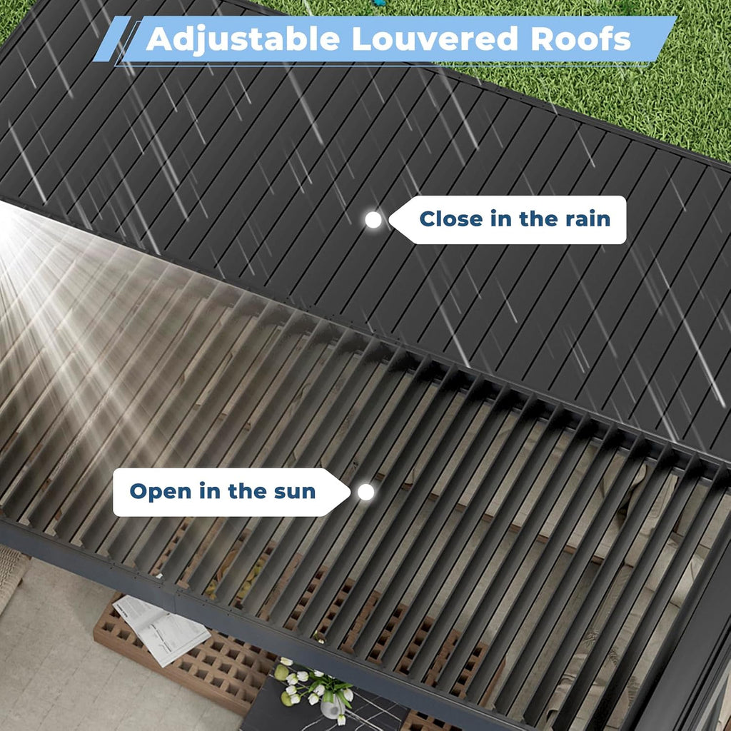 10'×13' Outdoor Louvered Pergola, Aluminum Outdoor Louvered Pergola Patio with Adjustable Roof for Outdoor Deck, Backyard, Garden (10X13FT)