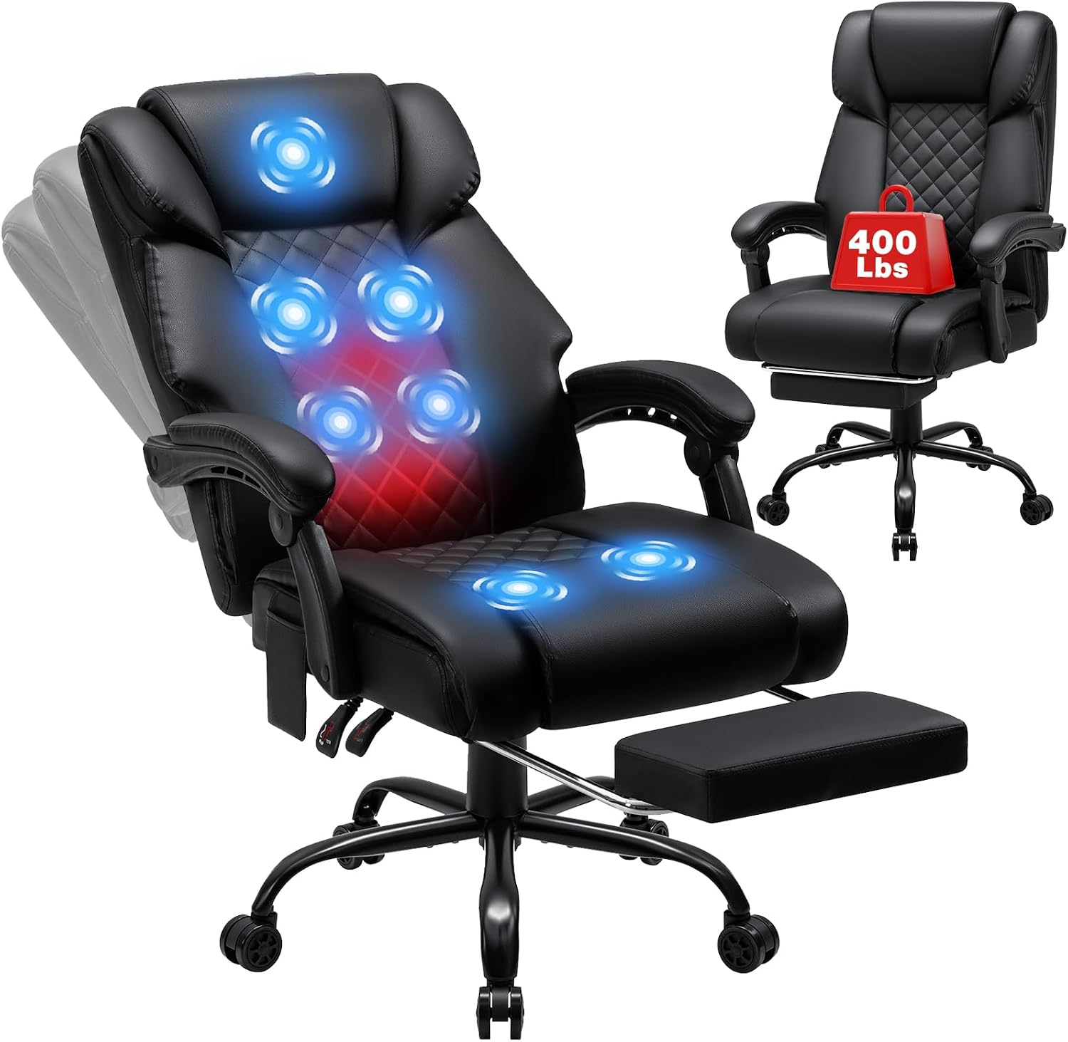 HOFFREE Heated Office Chair Massage Desk Chair with Heat 400lbs Executive Reclining Home Desk Chair with Footrest,Linkage Armrests for Heavy People(Black)