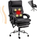 HOMREST Ergonomic Heated Reclining Office Chair with USB Charging, 4-Point Vibration Massage, Adjustable Armrests, and Footrest Premium Leather Desk Chair for Home and Office - Black