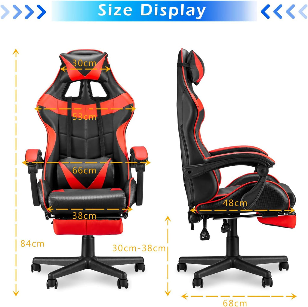 Soontrans Red Gaming Chairs with Footrest,Ergonomic PC Computer Game Chair,Home Office Desk Chair with Headrest and Lumbar Support Office Chair for Adult