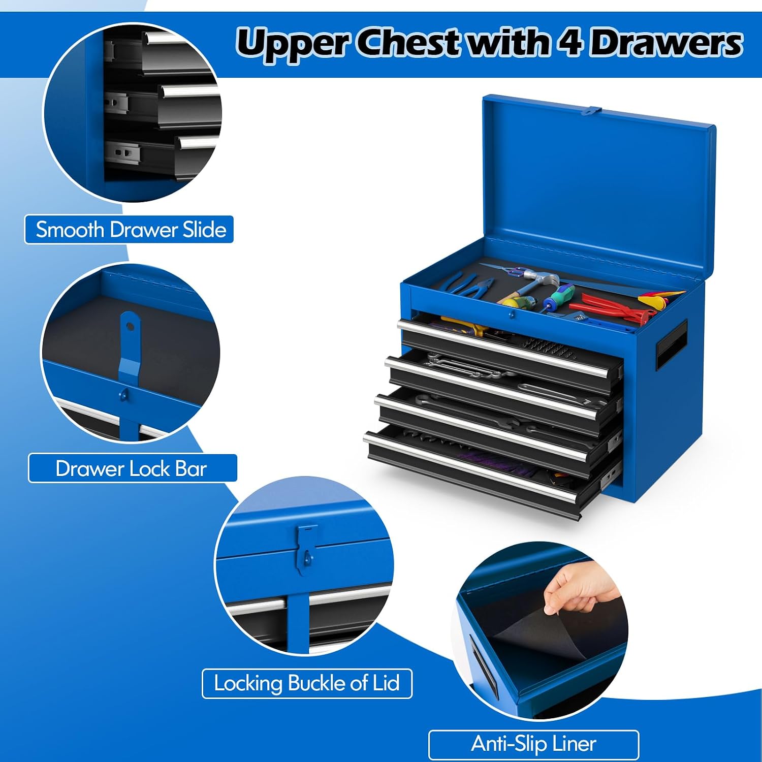 IRONMAX 5-Drawer Rolling Tool Chest, 2-in-1 Detachable Heavy Duty Tool Box Storage Cabinet with Auto Lock, Adjustable Shelf & Hooks, Metal Toolbox on Wheels for Garage Workshop (Blue)