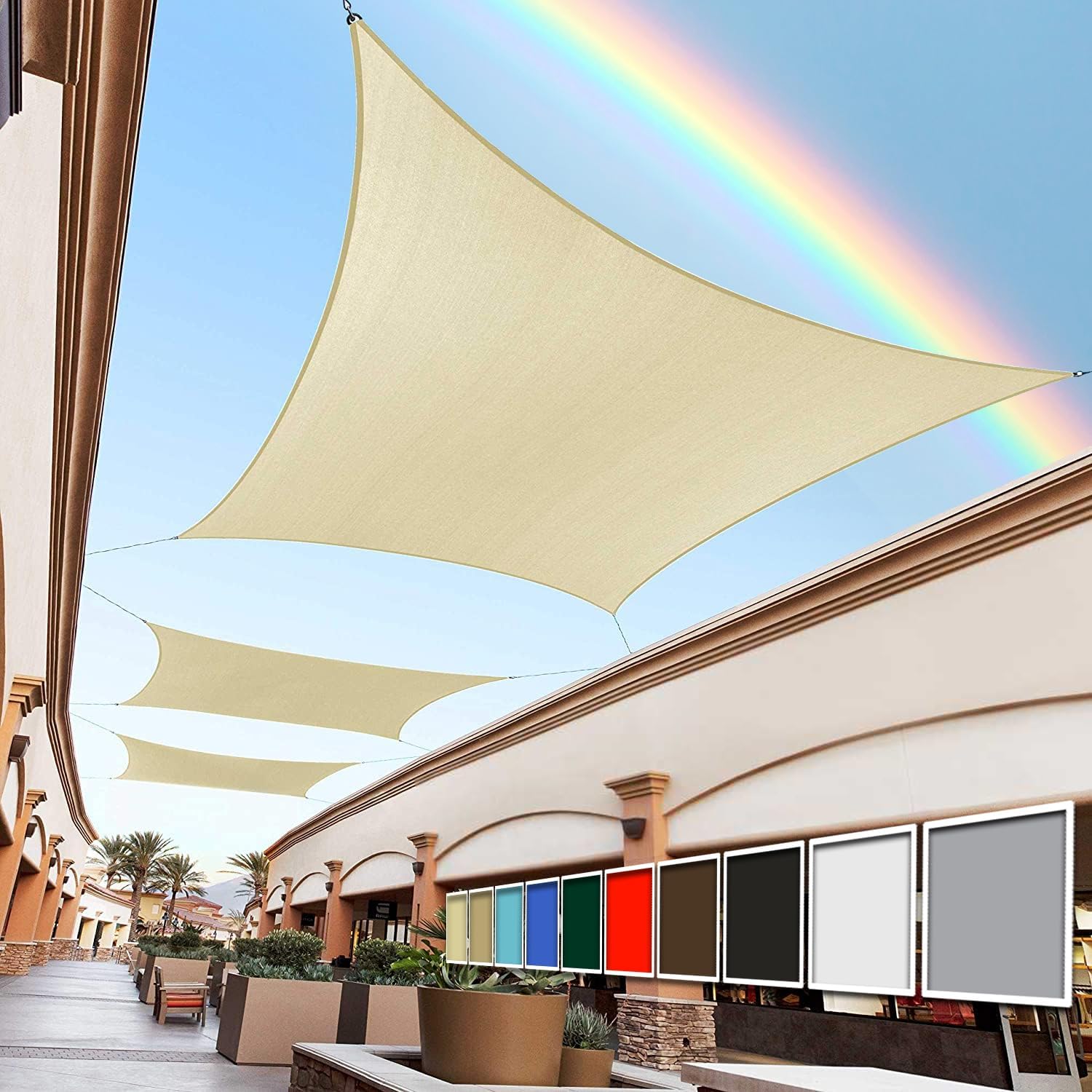 Royal Shade 12' x 20' Beige Rectangle Square Sun Shade Sail Order to Make RTAPR0816 Canopy, UPF50+ 95% UV Blockage, 200GSM Commercial Standard Heavy Duty, 3 Years Warranty (We Make Custom Size)