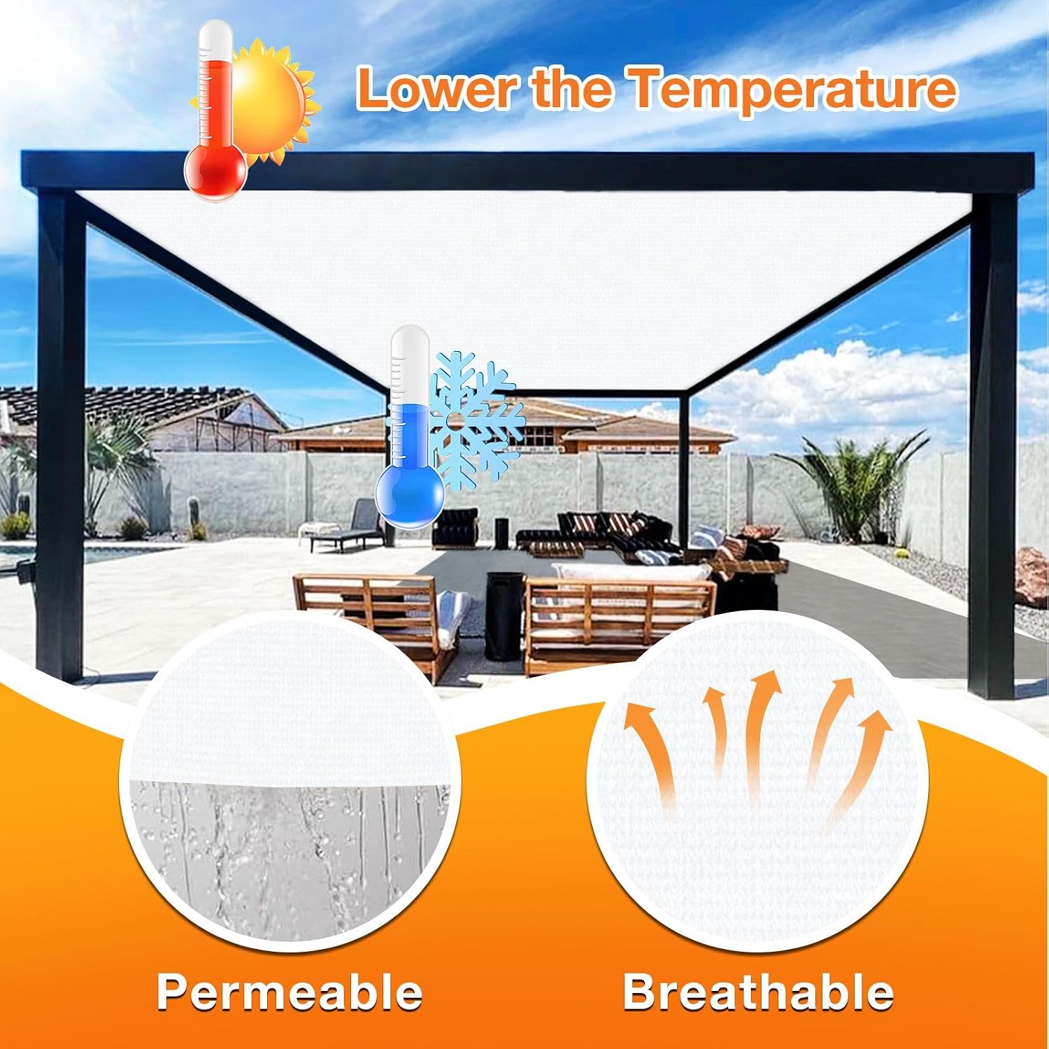 Artpuch Outdoor Pergola Shade Cover 12x20 FT Sun Shade Cloth with Grommets White Commercial Grade Patio Privacy Screen Shade Canopy (Customized Available) GN06