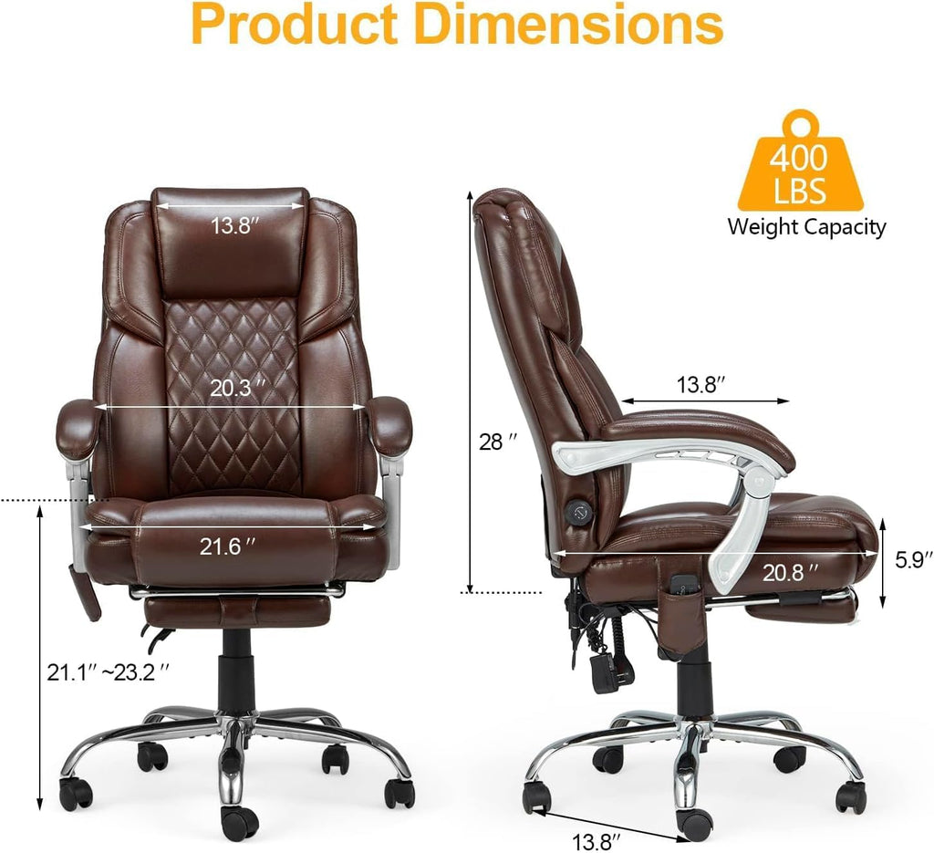 HOMREST 2-Point Massage Office Chair with Lumbar Support, Heated Executive Office Chair, Computer Gaming Chair with with Adjustable Backrest for Home Office, Brown