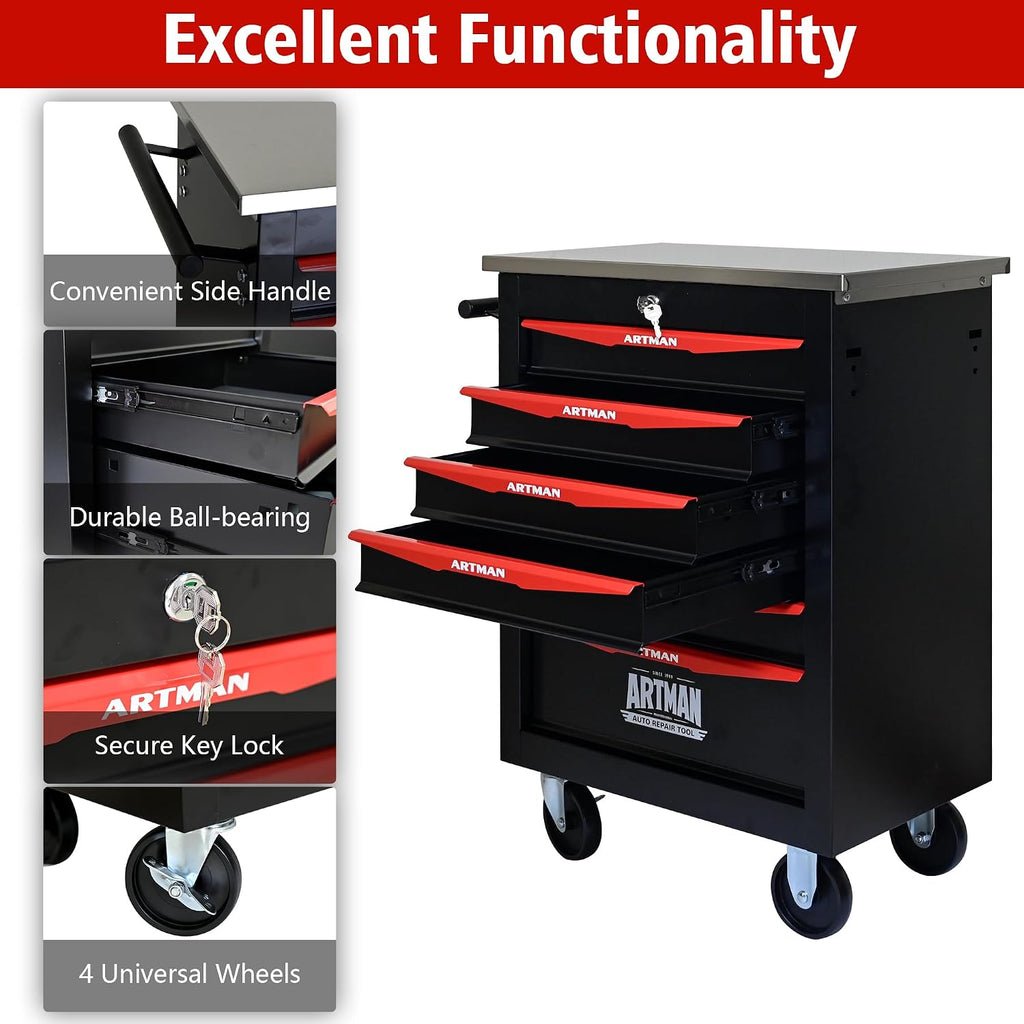 Campfun Tool Chest with Wheels 6 Drawers Rolling Tool Box, Metal Tool Cart with Extra 7 Tool Storage Boxes, Tool Chest Workbench Tool Storage Cabinet for Garage Workshop Warehouse Repair Shop