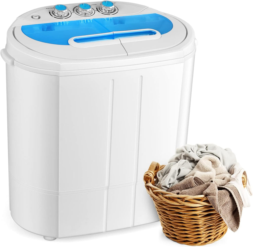 Tiktun Portable Washing Machine,Mini Twin Tub Washing Machine w/Wash and Spin Cycle,13lbs Capacity For Camping,Apartments,Dorms,RV