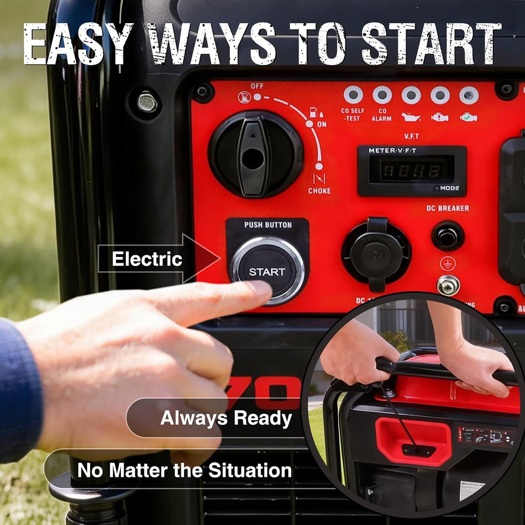 PowerSmart 7000W Open Frame Inverter Generator, 6000W Rated 120/240V Dual Voltage, 322cc 4-Stroke OHV Engine with Electric Start, Clean Sine Wave for Sensitive Home Electronics & High-Power Tools