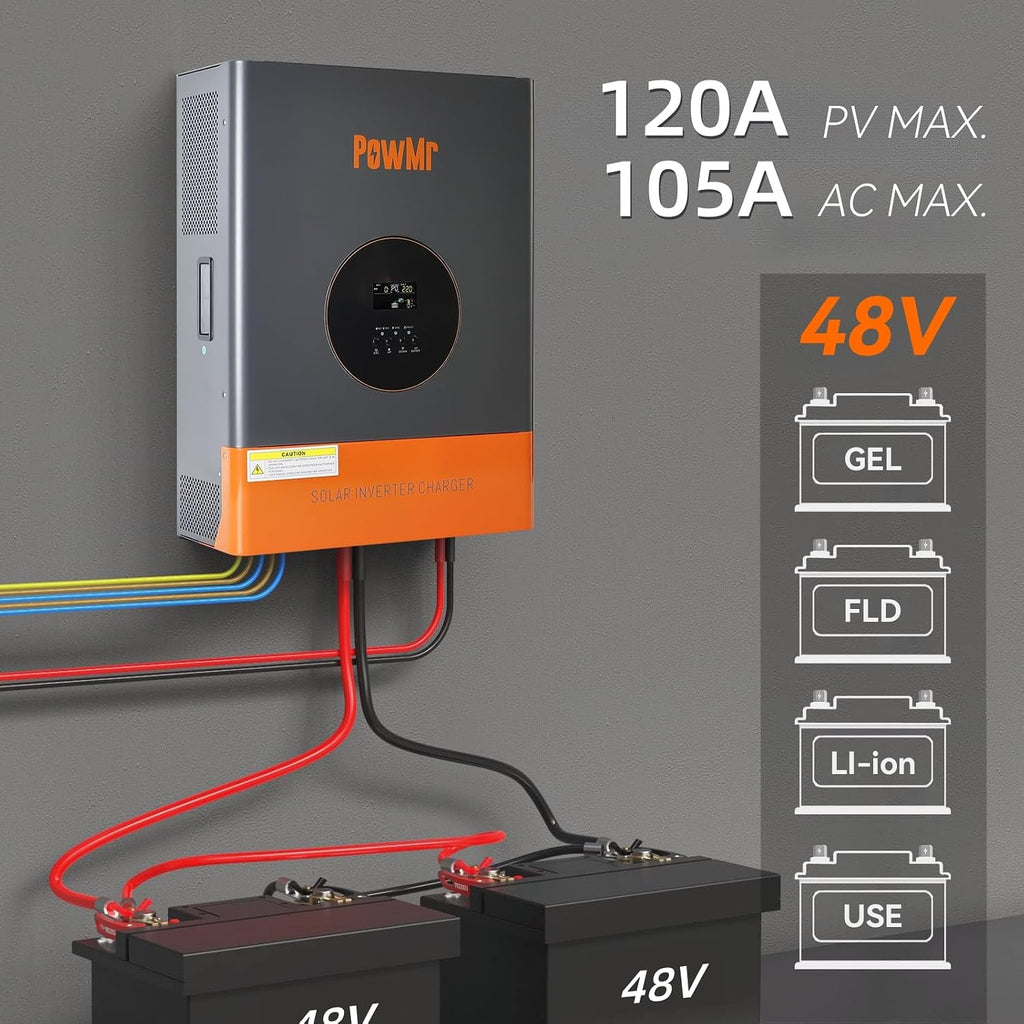PowMr 10000W Hybrid Solar Inverter 48VDC to 110V/220VAC, 10kW Hybrid Inverter w/Built-in 120A MPPT Charge Controller, Pure Sine Wave for 48V Lead-Acid and Lithium Battery, Peak Power:30000W