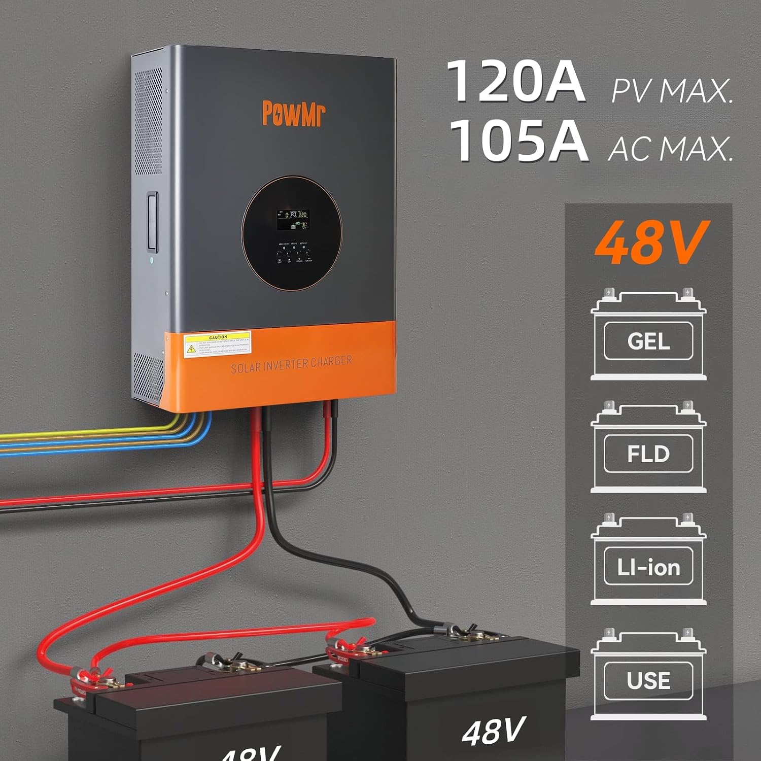 PowMr 10000W Hybrid Solar Inverter 48VDC to 110V/220VAC, 10kW Hybrid Inverter w/Built-in 120A MPPT Charge Controller, Pure Sine Wave for 48V Lead-Acid and Lithium Battery, Peak Power:30000W