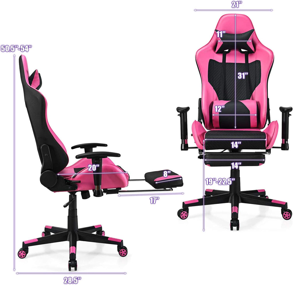 POWERSTONE Gaming Chair - Pink Gamer Chair with Footrest Racing Esports Computer Chair Massage Lumbar Support Leather Recliner