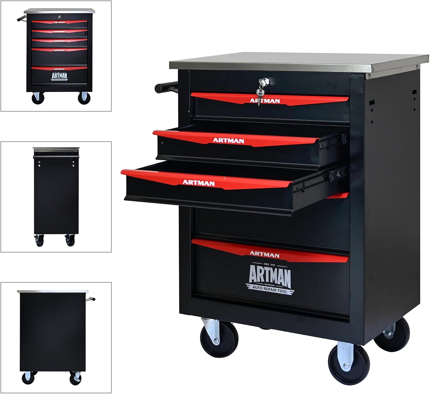 Campfun Tool Chest with Wheels 5 Drawers Rolling Tool Box, Metal Tool Cart with Extra 7 Tool Storage Boxes, Tool Chest Workbench Tool Storage Cabinet for Garage Workshop Warehouse Repair Shop