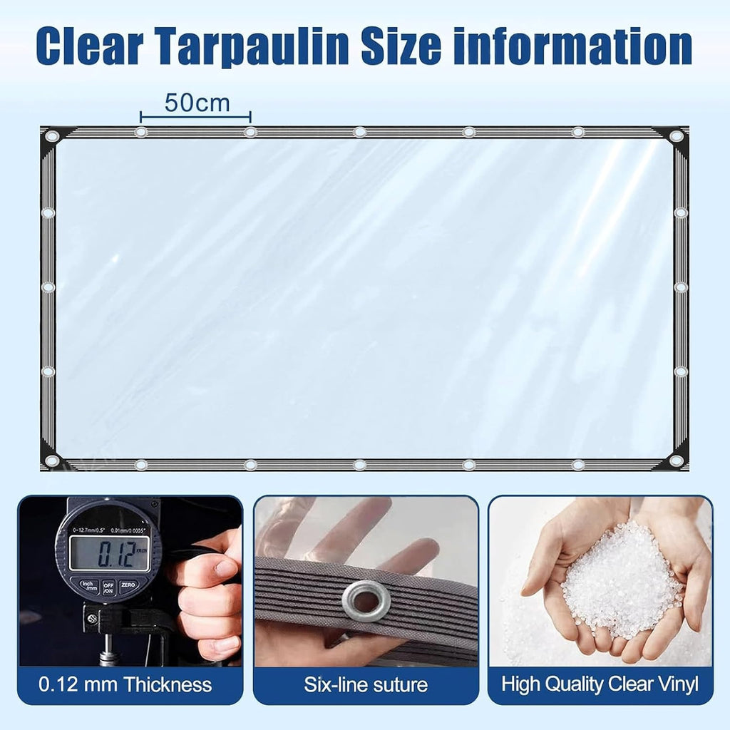 13x17 FT Pavilion Clear Tarp Heavy Duty - Waterproof Transparent Vinyl Cover with Reinforced Edges & Grommets, Tarpaulin for Pavilion, Gazebo, Pergola, Patio Outdoor Roof and Rain Protection