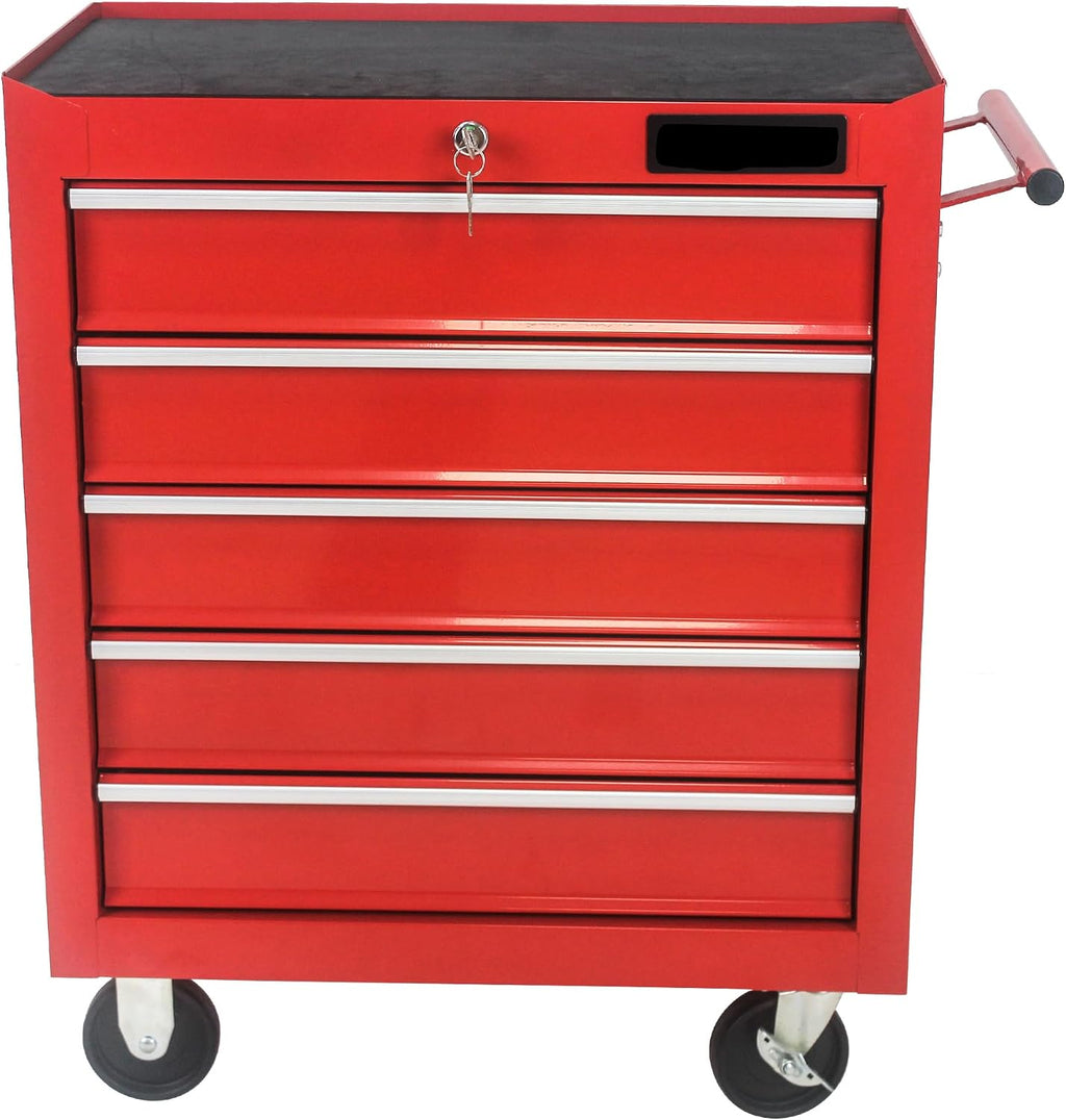 Rolling Tool Chest, 5-Drawer Rolling Tool Box with Interlock System and Wheels for Garage, Warehouse, Workshop, Repair Shop red