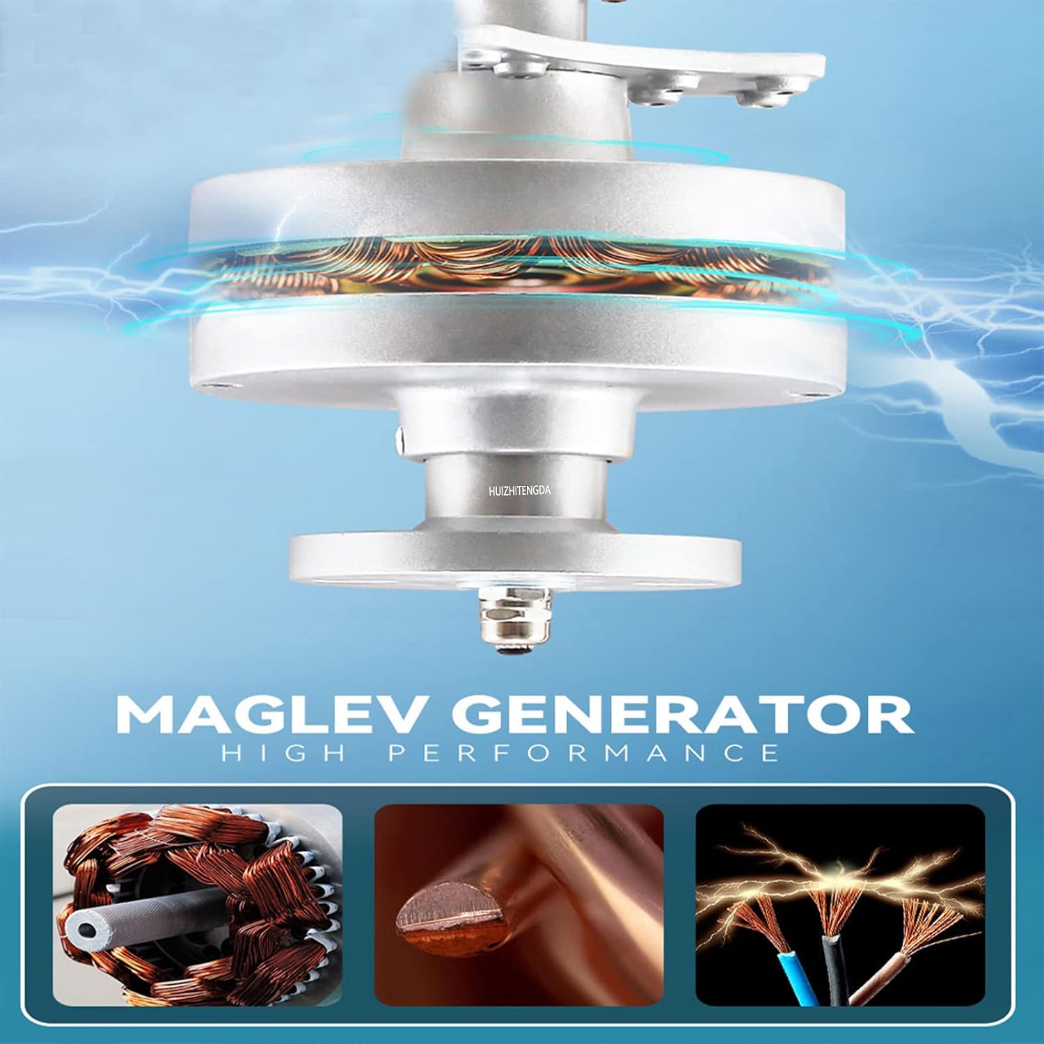 12V 24V 48V Small Vertical Axis Wind Turbine Generator with MPPT Low Noise Windmill for Farm,3 Blades Vertical Levitation Upright Wind Generator(3000W)