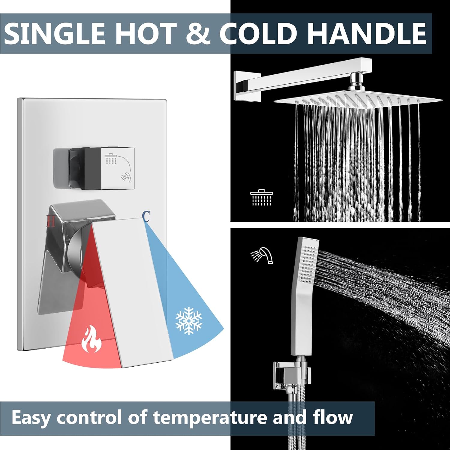 Aolemi Shower Faucet Set Rain Shower System with Handheld Spray Bathroom Shower Combo Rough-in Valve and Shower Trim Kit Included Polish Chrome 8 Inch Wall Mount Shower Head