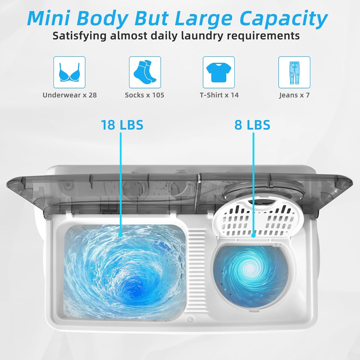 Giantex Portable Washing Machine, 26lbs Washer and Spinner Combo,18 lbs Washing 8 lbs Spinning, Built-in Drain Pump, w/Timer Control, Dorm Apartment Twin Tub Mini Laundry Washer Gray White