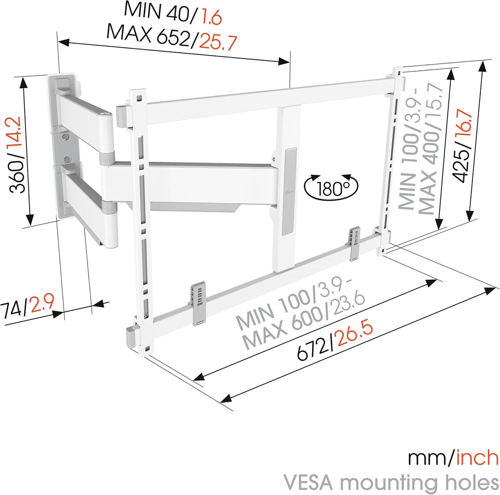 Vogel's TVM 5645 Full-Motion Ultra-Thin TV Wall Bracket for 40-77 inch TVs, Max. 45 kg, Swivels up to 180°, Full-Motion TV Mount max. VESA 600x400, Universally Compatible