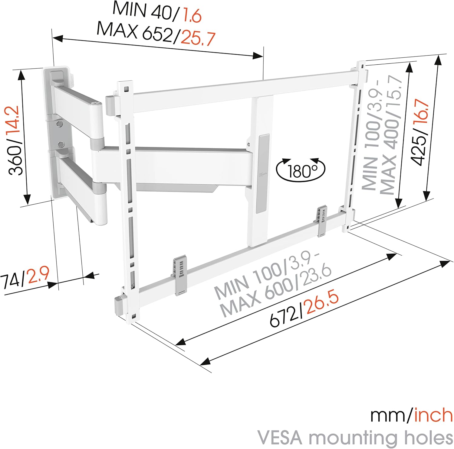Vogel's TVM 5645 Full-Motion Ultra-Thin TV Wall Bracket for 40-77 inch TVs, Max. 45 kg, Swivels up to 180°, Full-Motion TV Mount max. VESA 600x400, Universally Compatible