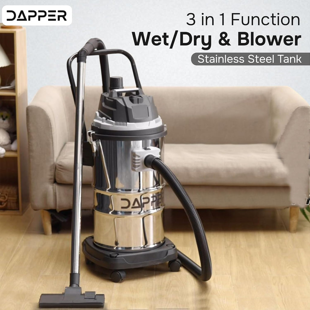 Dapper Supply 16 Gallon 4.5 Peak HP Wet/Dry Vacuum, Stainless Steel Tank, 3 in 1 Function Portable Shop Vacuum with Attachments, Ideal for Jobsite, Garage & Workshop.