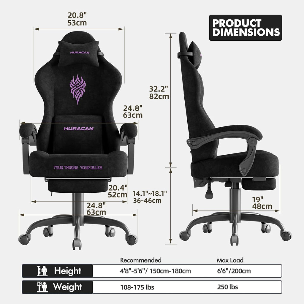 Ferghana Velvet Fabric Gaming Chair with 20.5″ Wider Seat Cushion, Fire Embroidery Ergonomic High Back Game Chair with Footrest, Computer Chair with Massage Lumbar Support for Adult, Black