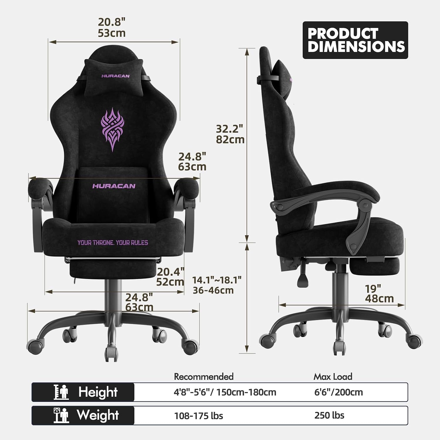 Ferghana Velvet Fabric Gaming Chair with 20.5″ Wider Seat Cushion, Fire Embroidery Ergonomic High Back Game Chair with Footrest, Computer Chair with Massage Lumbar Support for Adult, Black