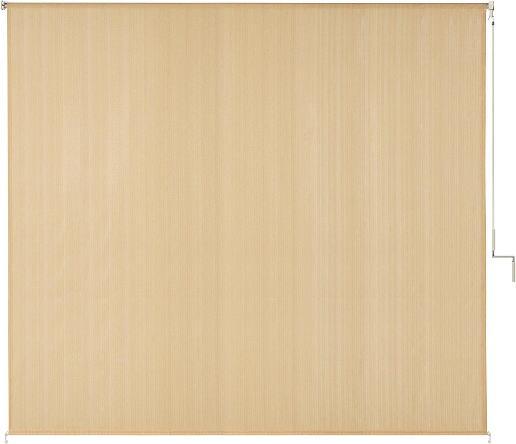 DIFY 10 * 8FT Outdoor Roller Shade, Cordless Patio Roller Up Blinds for Yard Deck Porch, Wand Crank Operation, Wheat