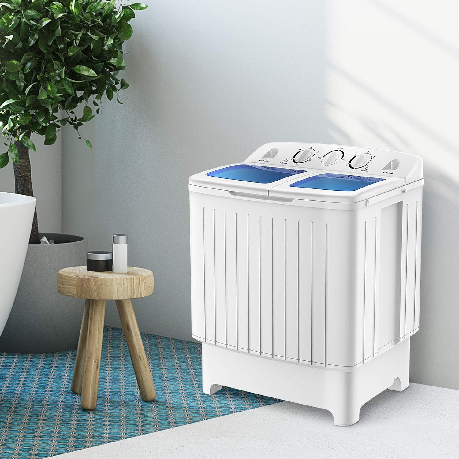 ARLIME Portable Washing Machine, 20lbs Mini Twin Tub Washing Machine w/Drain Pump, Semi Automatic 12lbs Compact Washer & 8lbs Spinner, Portable Washer Dryer Combo for Apartments Dorms RV Camping