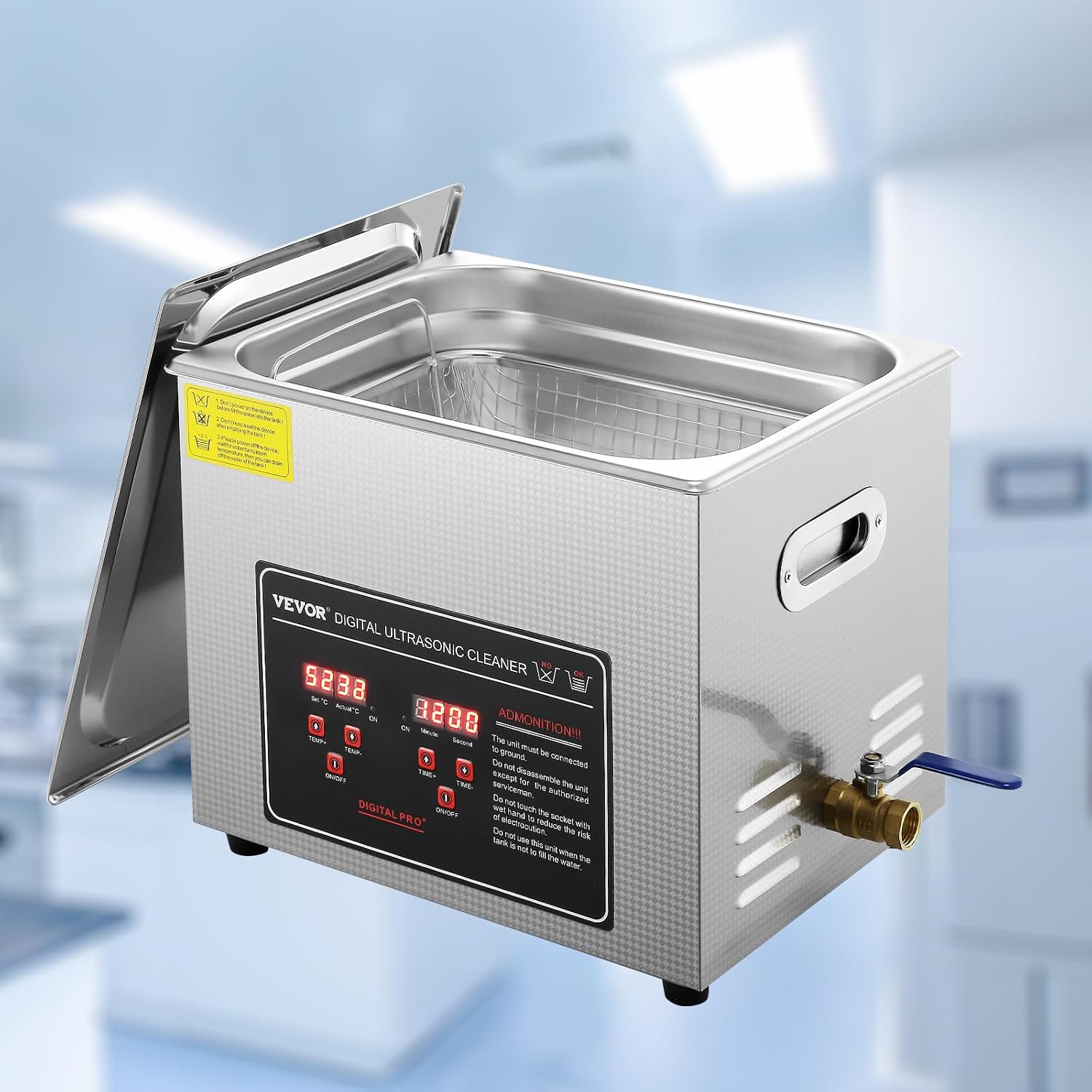 VEVOR Ultrasonic Cleaning with Digital Timer & Heater, Professional Ultra Sonic Jewelry Cleaner, Stainless Steel Heated Cleaning Machine for Glasses Watch Rings Small Parts Circuit Board (10L)