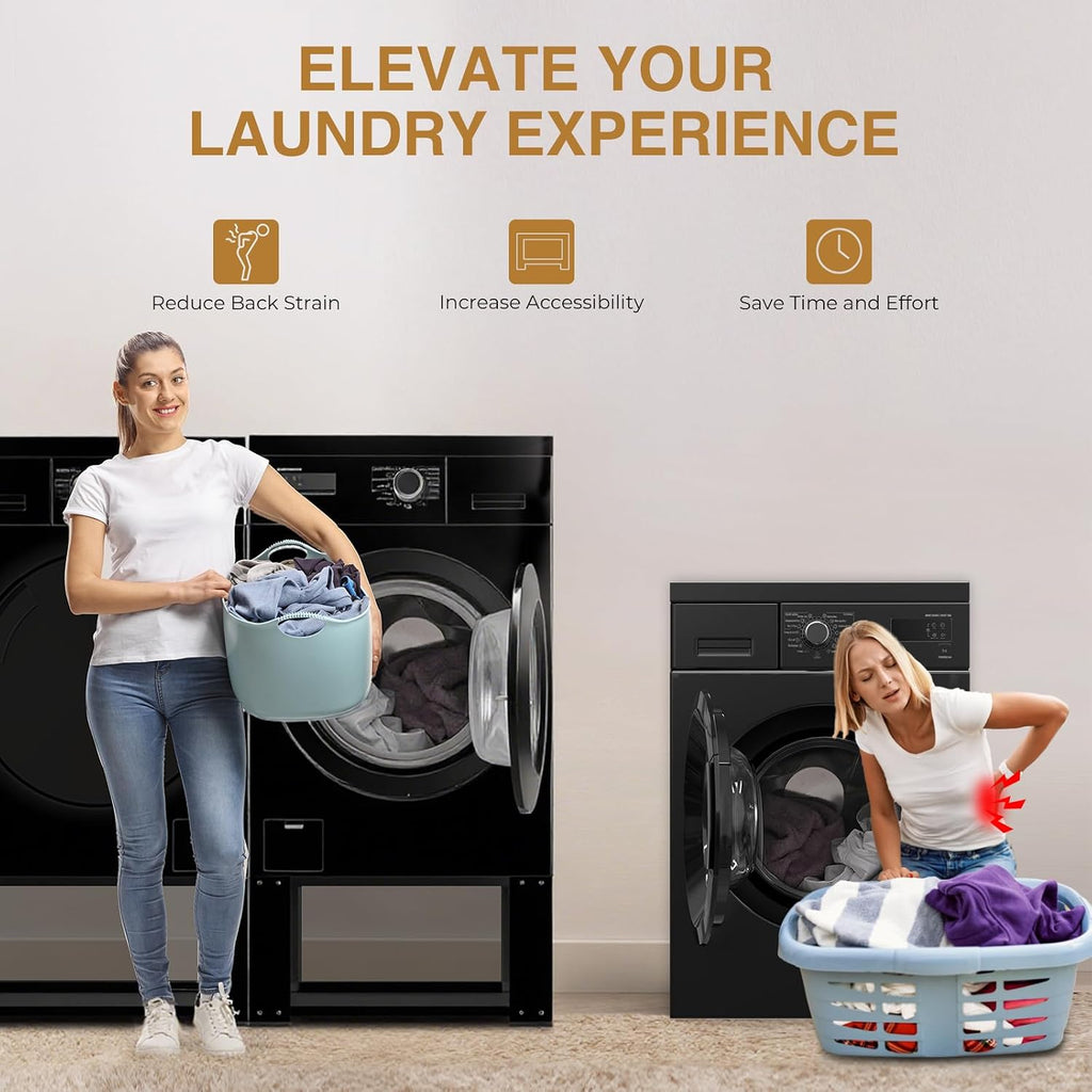 Washer and Dryer Pedestals Set of 2- Fit 27 and 28 Inch, Laundry Pedestal for Washer and Dryer , Alloy Steel Washing Machine Stand Raiser, Washer and Dryer Stand 15.75'' Height Black