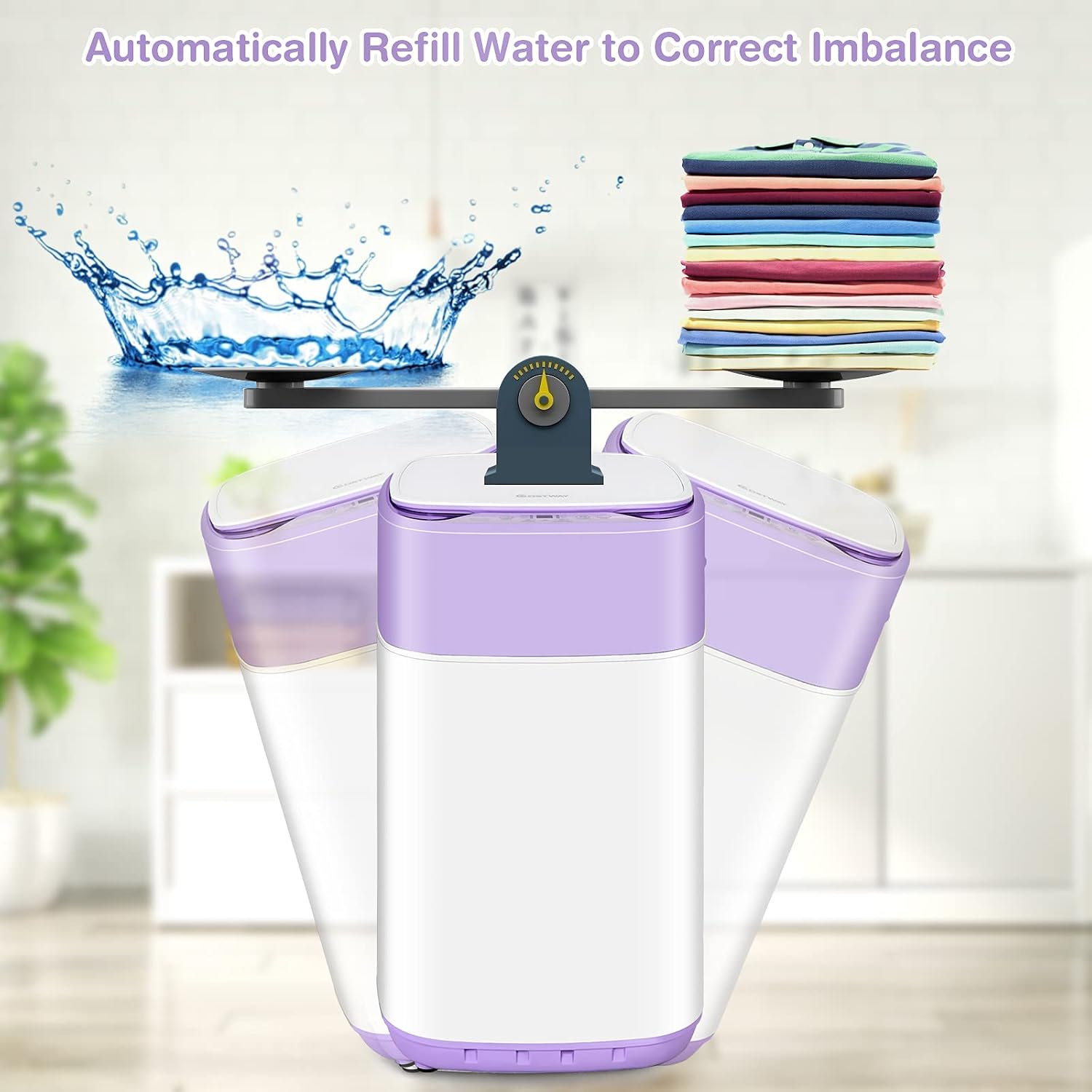 COSTWAY Portable Washing Machine, 8 Lbs Capacity, Built-in Drain Pump, Compact Laundry Washer with 6 Programs, 6 Water Levels, Child Lock, Full-Automatic washer for RV, Dorm, Apartment, Purple
