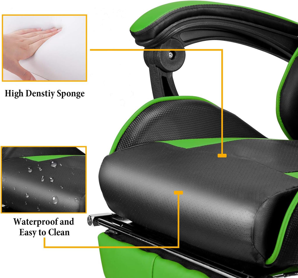 Soontrans Green Gaming Chairs with Footrest,Ergonomic PC Computer Game Chair,Home Office Desk Chair with Headrest and Lumbar Support Gamer Chair for Adult