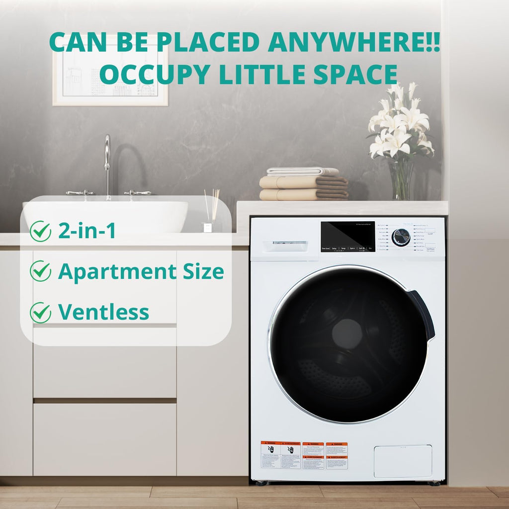 Washer and Dryer Combo, 120V All In One Ventless Compact 2.7 Cu.ft 24 Inch Large Capacity, Lavadora y Secadora 2 in 1 for RV Apartment Home, Child lock, Full-Automatic, Overnight Wash and Dry