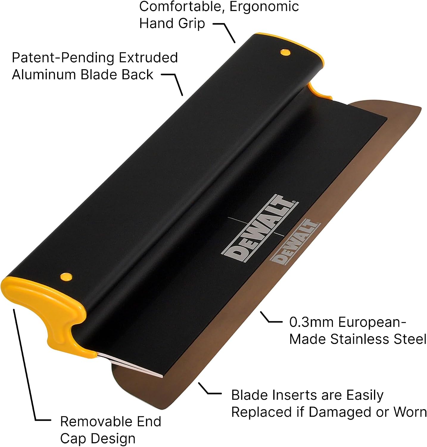 DEWALT Drywall Skimming Blade Set - 7', 10' & 16' Blades + 37' - 63' Extension Handle | Pro-Grade | Extruded Aluminum & European Stainless Steel Construction | High-Impact End Caps | 3-439