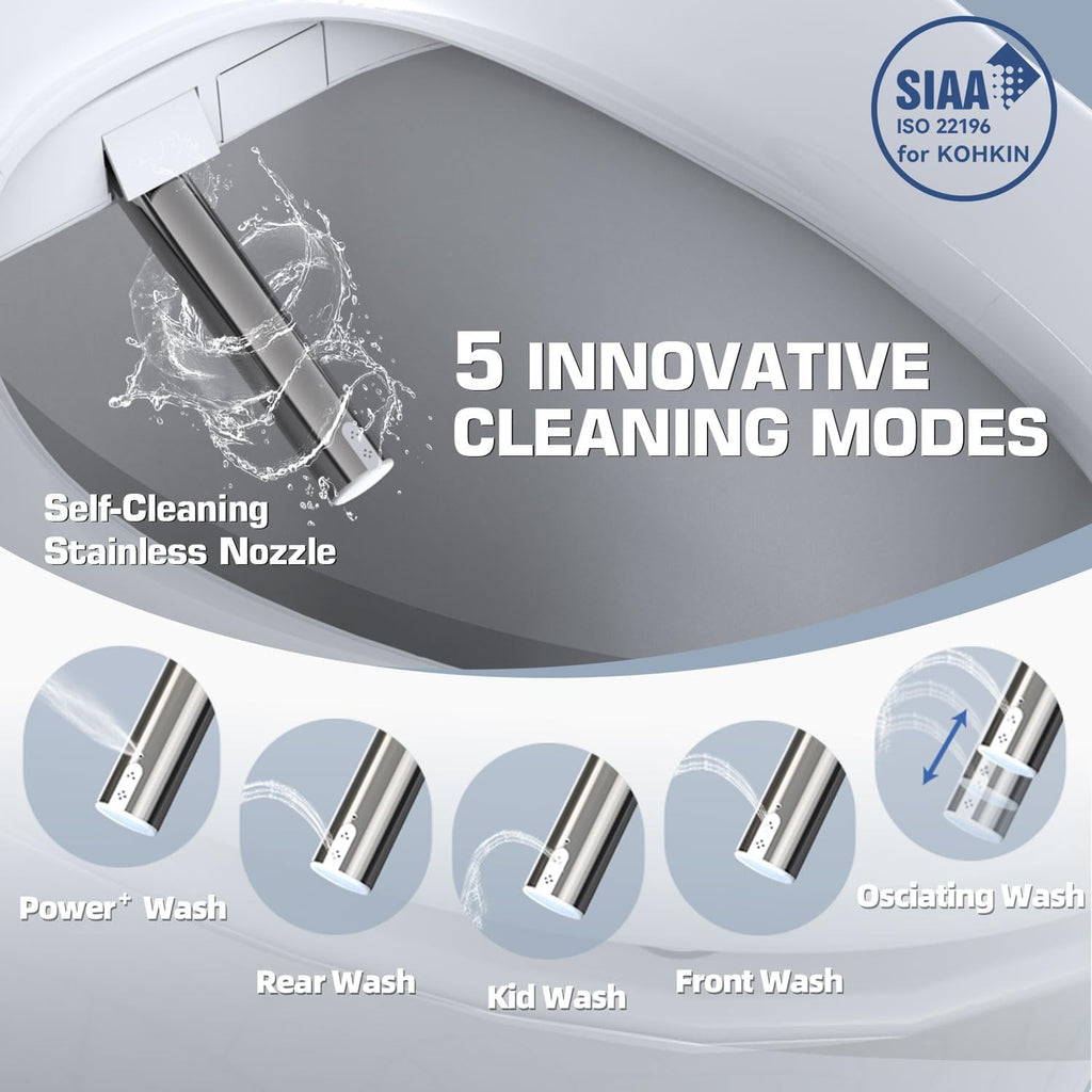 Tadashi Bidet Toilet Seat Elongated, Heated Toilet Seat, Instant Warm Water & Dryer, Feminine & Rear Wash, Self-Clean Nozzle, Slow Close Lid, Child/ECO/Silent Mode