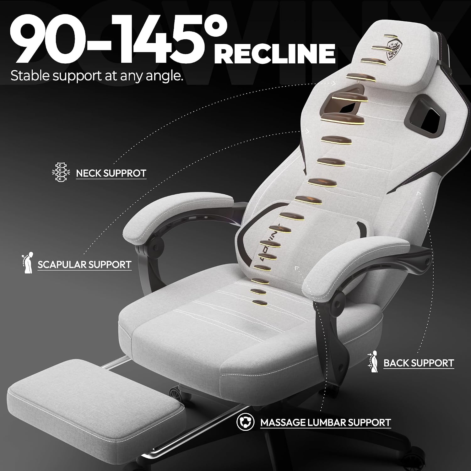 Dowinx Gaming Chair Big and Tall, Fabric Ergonomic Gaming Chairs with Footrest,Wide Back Gamer Chair for Heavy People, Grey