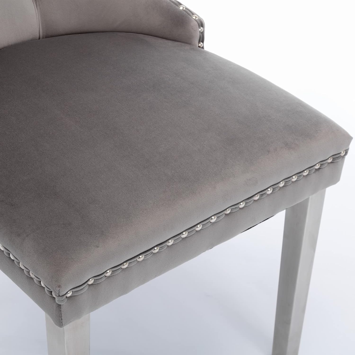 Ball & Cast Contemporary Upholstered Dining Chairs Set of 2, Velvet Button Tufted Kitchen Side-Chairs with Hang Ring & Nailhead Trims & Chrome Solid Wood Legs, 2-Piece Traditional Chair, Chrome+Gray