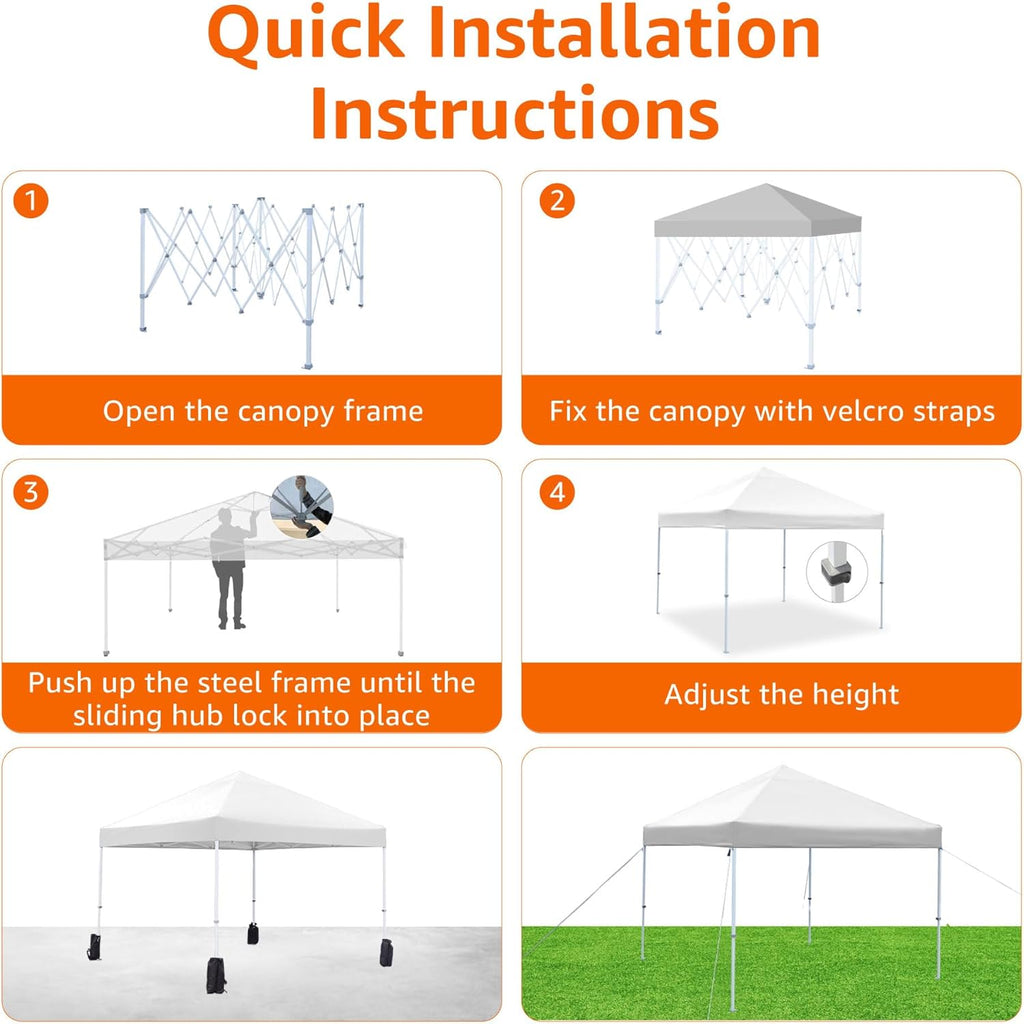Amazon Basics Outdoor Pop Up 10 x 10 Canopy Tent for Events, Portable with Instant Easy Setup, One-Push, Includes Wheeled Carry Bag, 8 Stakes, 4 Ropes, 4 Weighted Bags, White