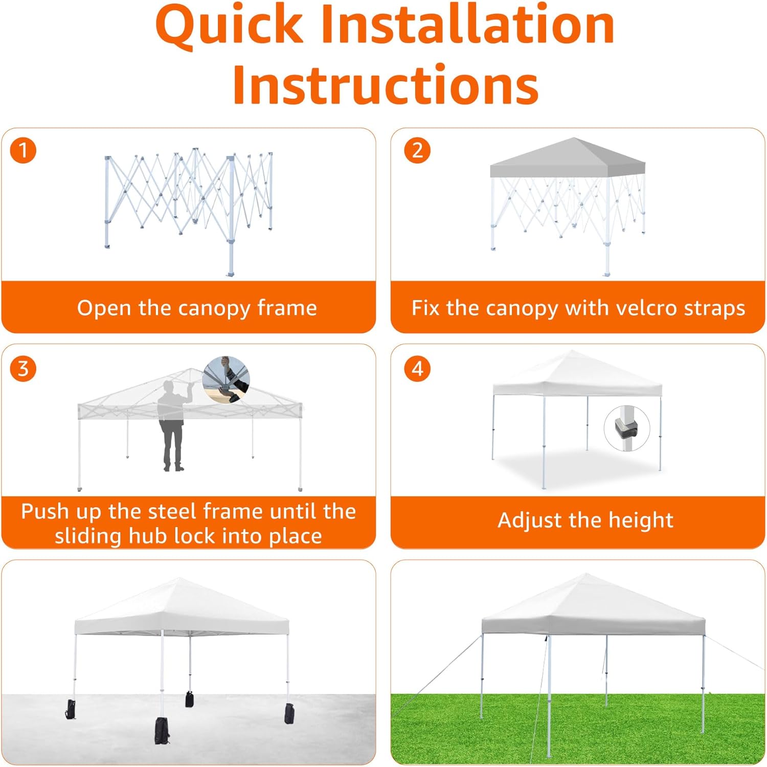 Amazon Basics Outdoor Pop Up 10 x 10 Canopy Tent for Events, Portable with Instant Easy Setup, One-Push, Includes Wheeled Carry Bag, 8 Stakes, 4 Ropes, 4 Weighted Bags, White