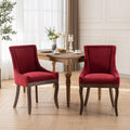 Ball & Cast Mid-Century Upholstered Dining Chairs Set of 2, Thickened Fabric Wing Back Kitchen Side-Chairs with Bronze Nail Head & Toned Solid Wood Legs, 2-Piece Traditional Chair, Wine Red