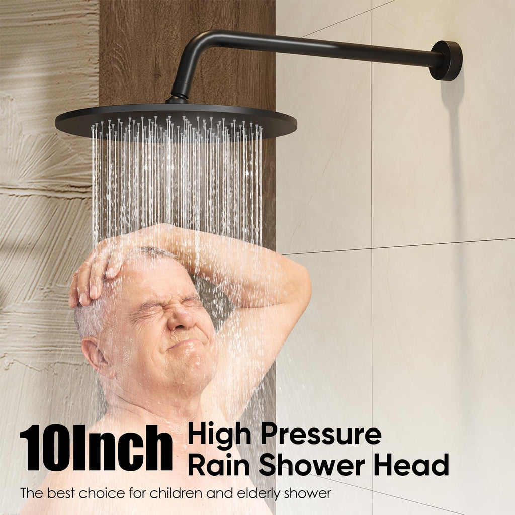 Gabrylly Thermostatic Shower System with Tub Spout, All Metal Bathtub Shower Faucets Set with Anti Scald Shower Valve, High Pressure 10' Rain Shower head with Handheld Spray Combo, Matte Black