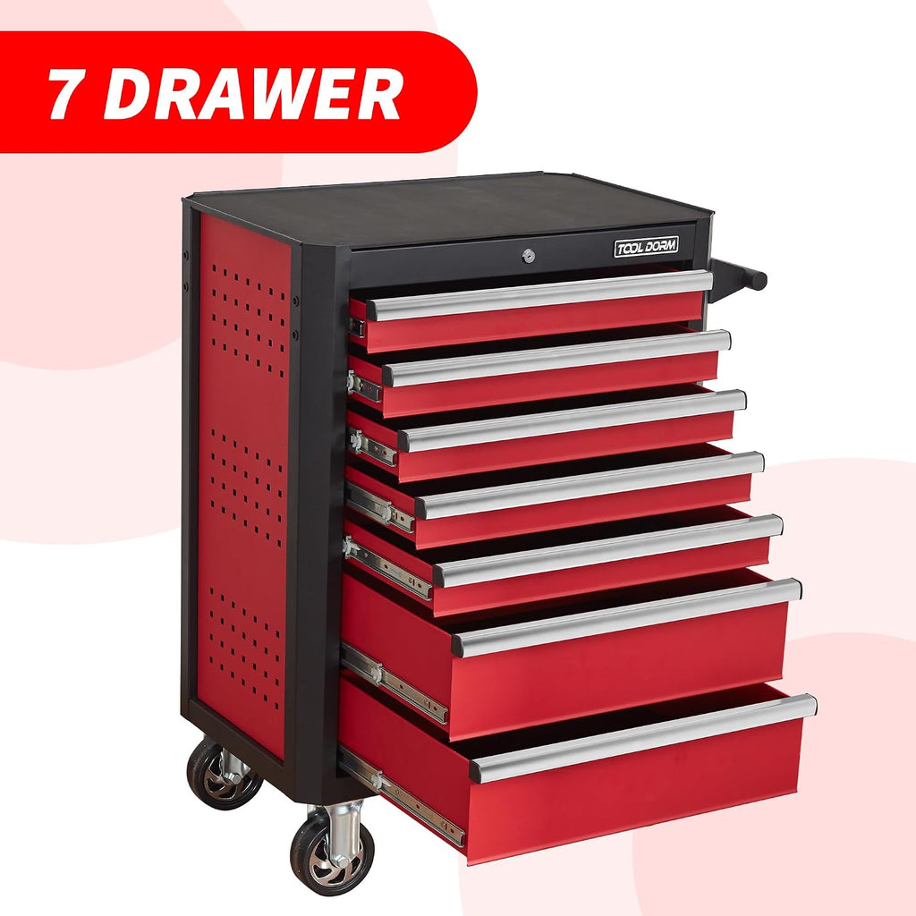 Upgrade 7-Drawer Rolling Tool Chest with Locking Wheels & Drawers, 18.5' D x 27.9' W x 39.5' H Mobile Tool Storage Cabinet, Heavy-Duty Garage Organizer w/Ergonomic Handle