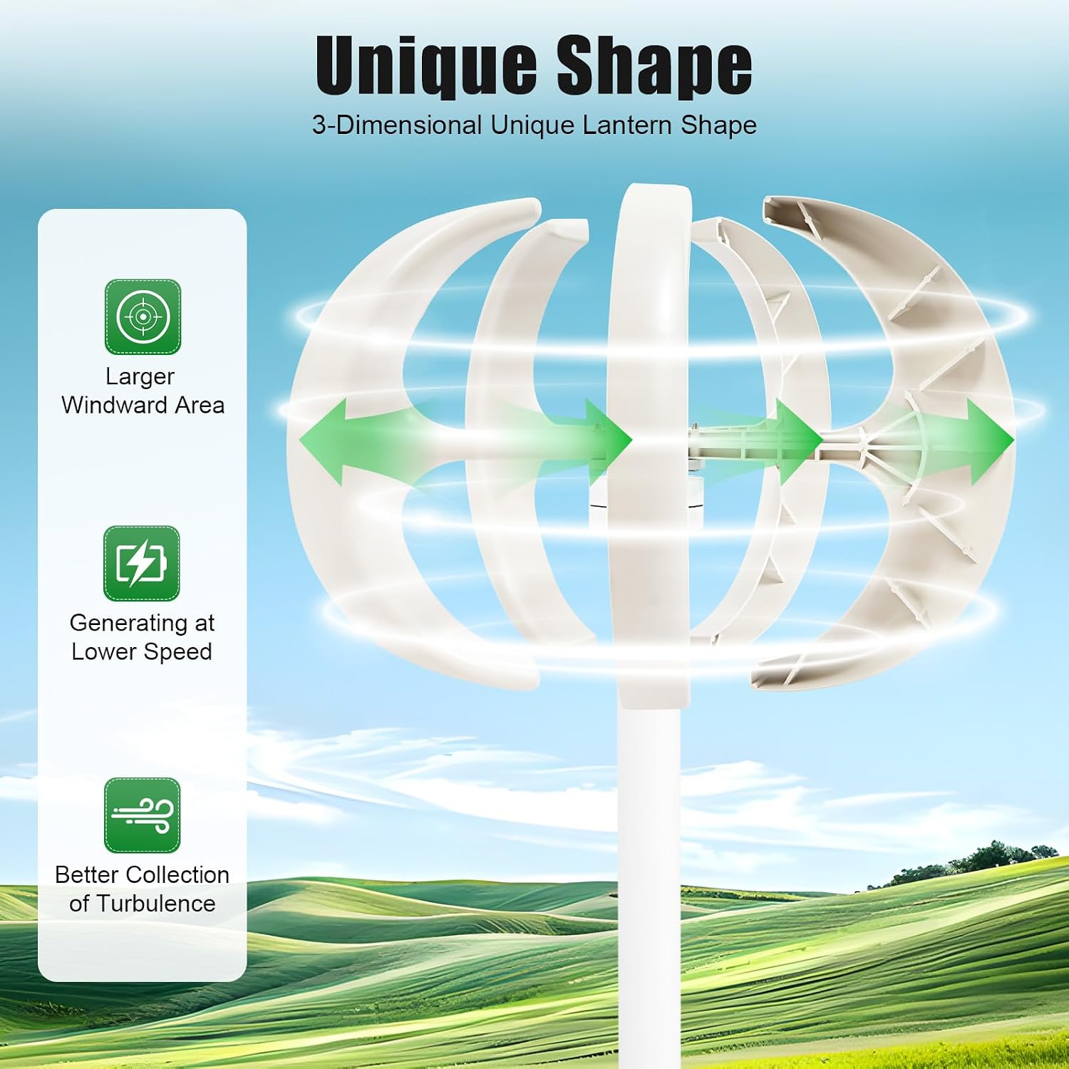 Wind Turbine Generator, 5 Blades Charger Controller 12V Kit, 600W Vertical Lantern Wind Turbine Generator
