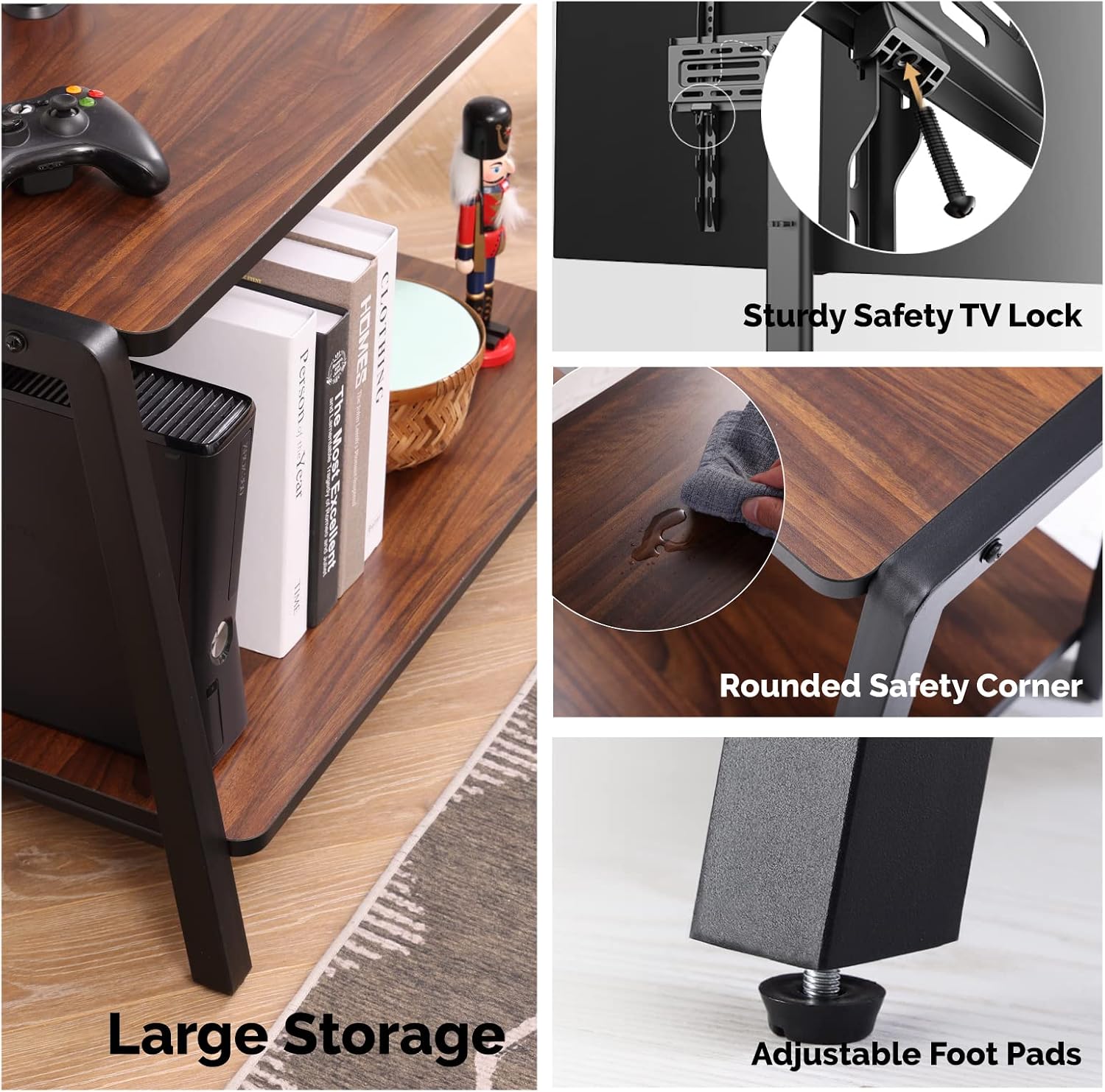 FITUEYES Wood TV Stand with Mount for 32-55 inch TVs, 2 Tier Entertainment Center with Storage for Bedroom & Corner, Tall Wooden TV Mount Stands & Metal Mount - Max Load 77lbs for Flat Screen
