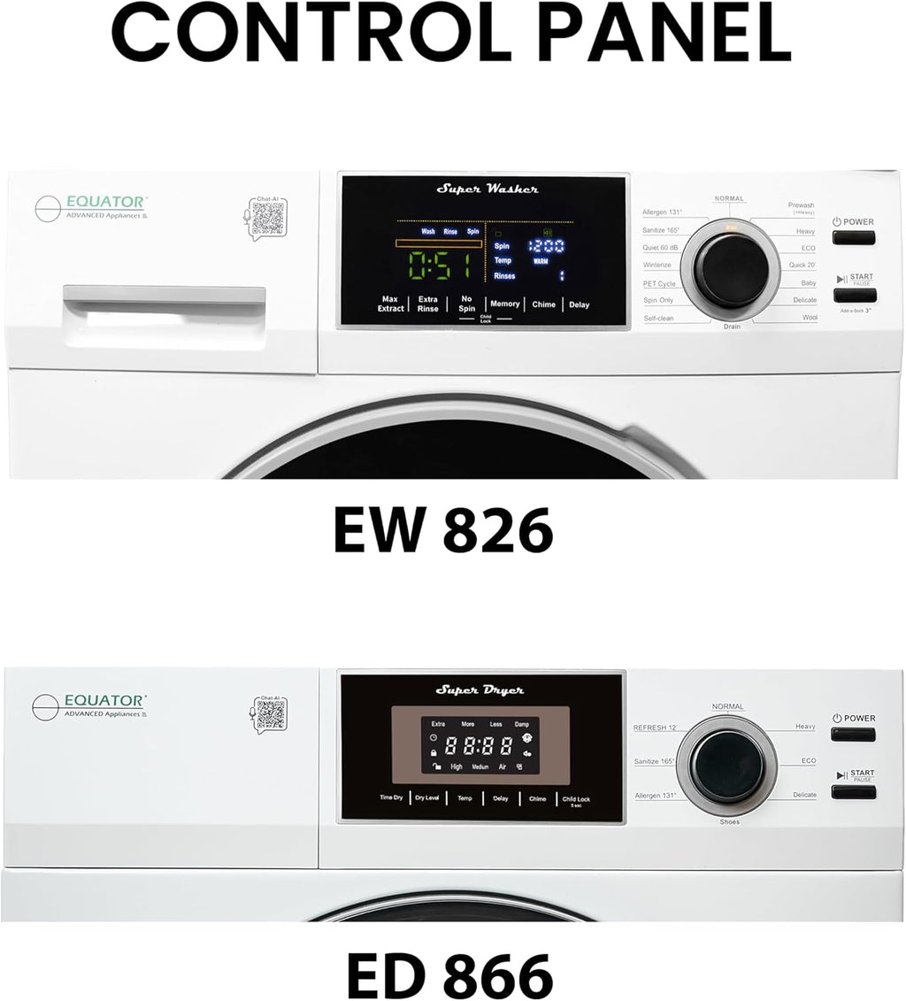 Equator Matching Laundry Set 110V ONE OUTLET 15 Lb Washer 1.62 cu.ft+13Lb Vented Dryer 3.1cu.ft
