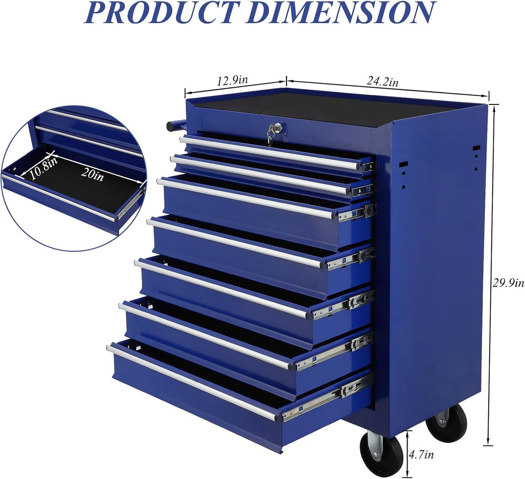 7 Drawer Rolling Tool Chest,Tool Cabinet on Wheels with Locking System,Rolling Tool Box Organizer Tool Case,Multifunctional Tool Cart Mechanic Tool Storage Cabinet for Garage,Wareh Blue One Size