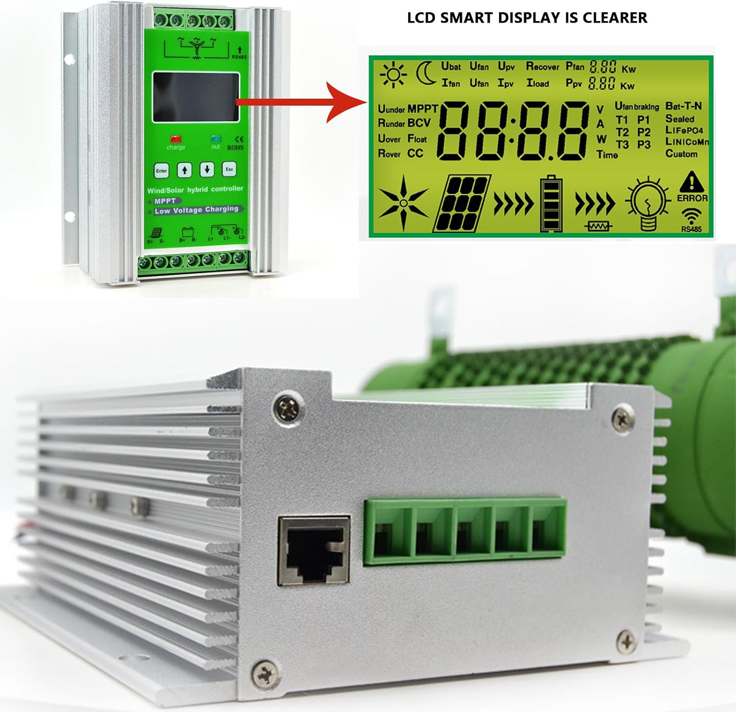 12V/24V/48V Wind Solar Hybrid Charge Controller PWM Wind + Solar Boost Charge Technology Auto Regulator Suitable for Wind Generator Solar Panel System Controller,48V-10000W