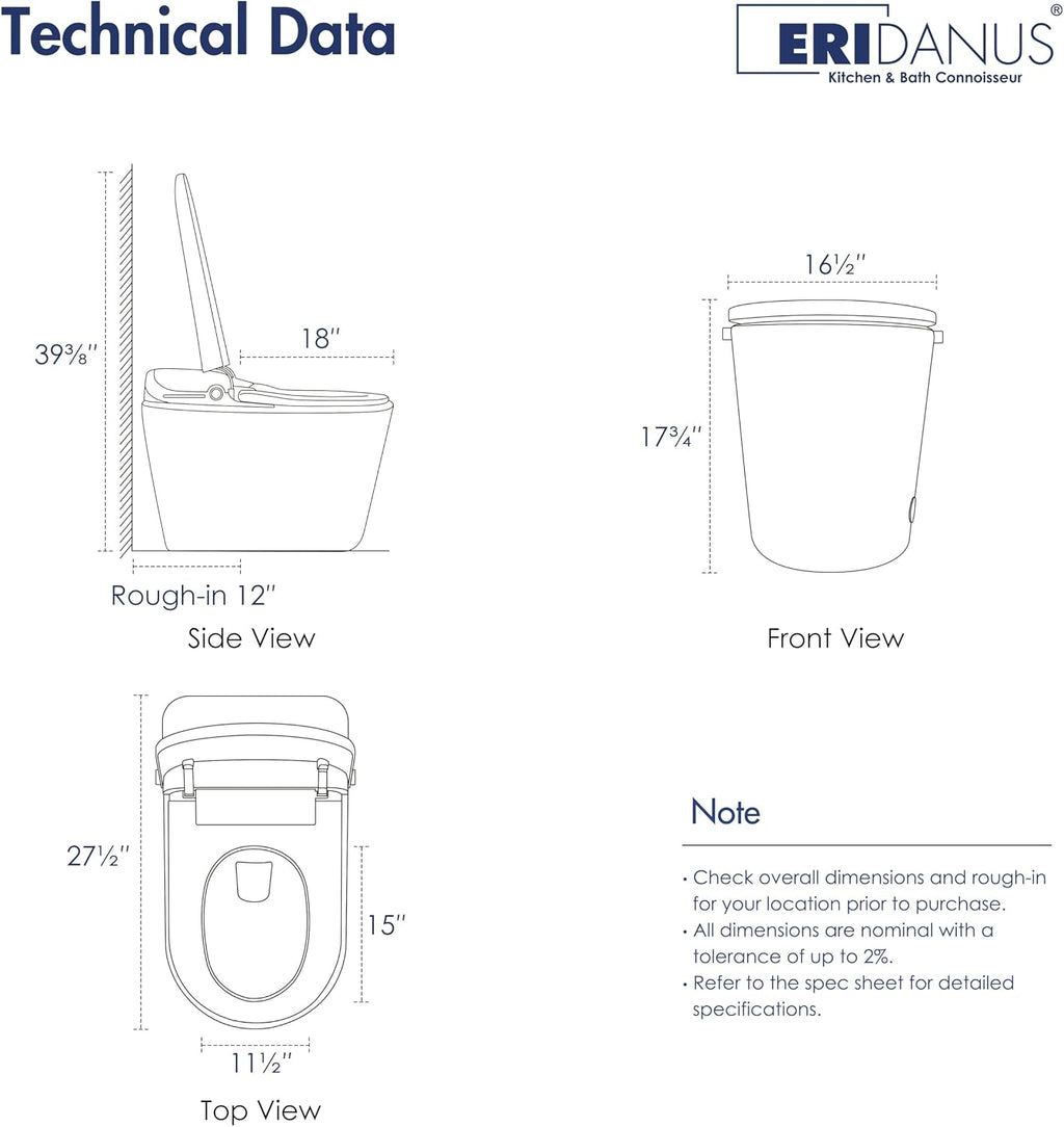 Smart Toilet with Bidet Built in, Eridanus One Piece Bidet Toilet for Bathrooms, Warm Water Wash & Dryer, Foot Sensor Flush, Elongated Heated Seat, Auto Open/Close with Digital Display, White