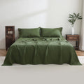 100% French Linen Sheets Set Cal King Size-4Pcs Natural Washed Flax Bed Sheets Soft Breathable and Durable- 1 Flat Sheet 1 Fitted Sheet 2 Pillowcases (Green, Cal King)