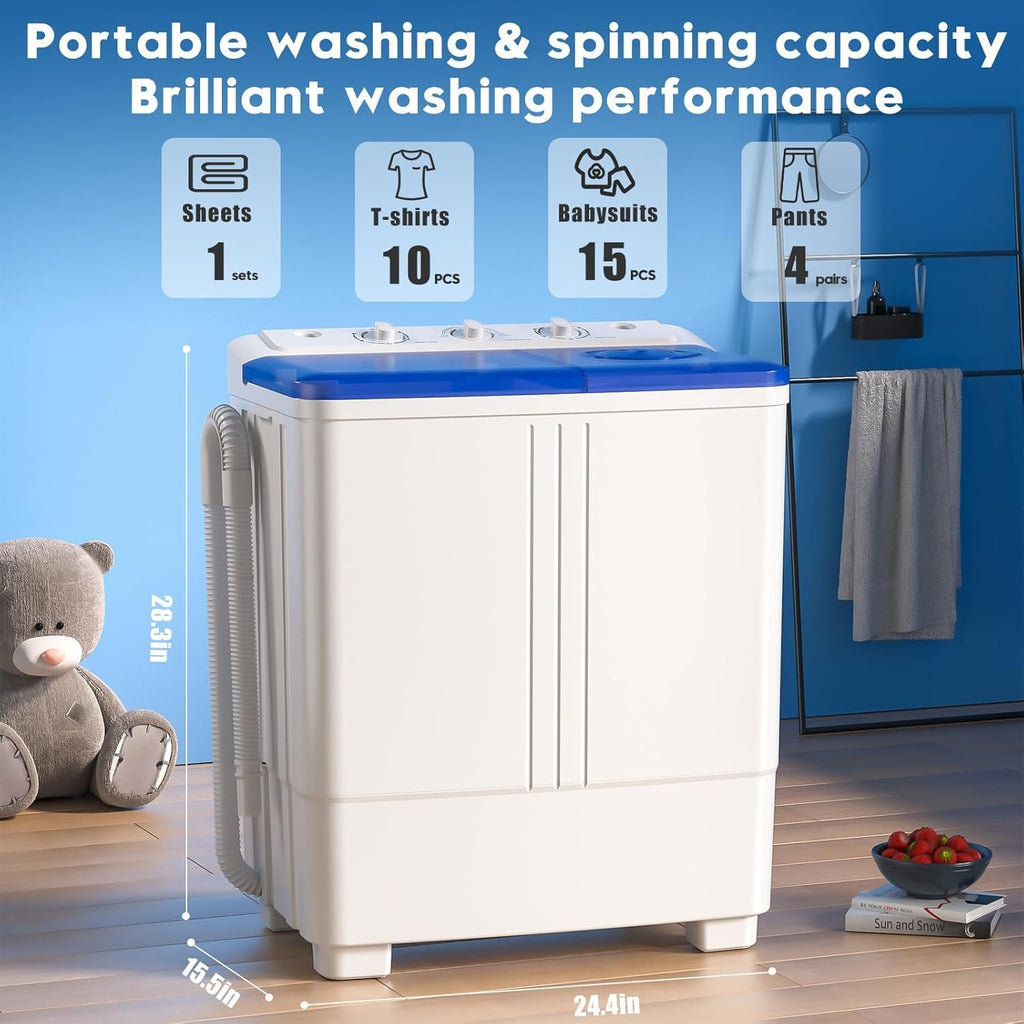 Auertech Portable Washer and Dryer Combo, 20 Lbs Twin Tub Washing Machine, 1.5 Cu.Ft Compact Clothes Dryer, Portable Washing Machine and Dryer Set for Apartment, RV, Dorm, Grey